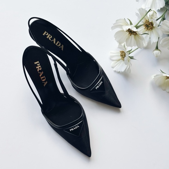 Prada Women’s Mesh Slingback Pump Heels Black Nero Size 6 - Picture 8 of 16